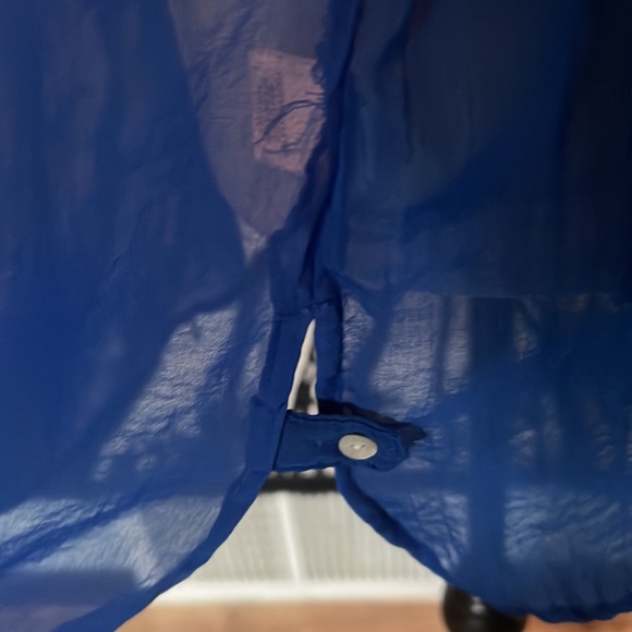 Shear royal blue half button up summer top. - Picture 4 of 5